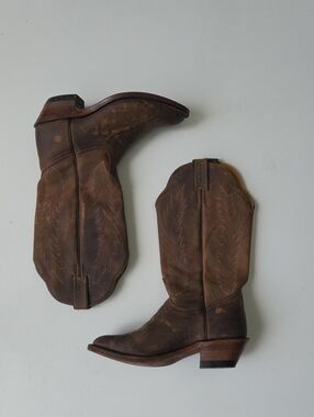 BOULET Brown Leather Western Cowboy Boots - Women